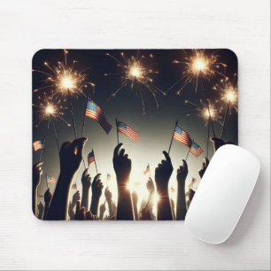 Patriotic Crowd Holding American Flaggor Musmatta