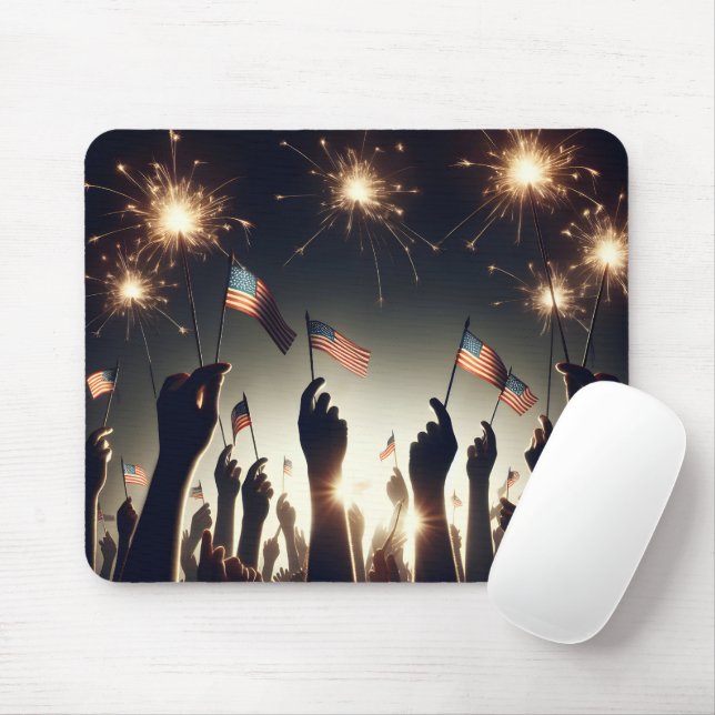 Patriotic Crowd Holding American Flaggor Musmatta (Med mus)
