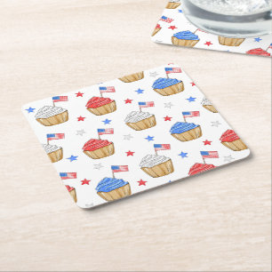 Patriotic Cuptårta American Flagga Stars Underlägg Papper Kvadrat