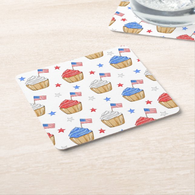 Patriotic Cuptårta American Flagga Stars Underlägg Papper Kvadrat (Vinklad)