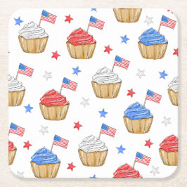 Patriotic Cuptårta American Flagga Stars Underlägg Papper Kvadrat