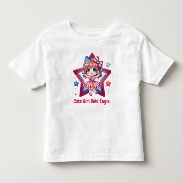 Patriotic Cutie – Baby Bald Eagle with Bow Girls'  T Shirt (Framsida)