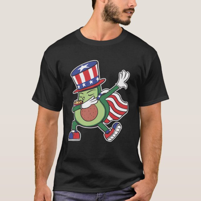 Patriotic Dabbing Avocado Costume 4:e juli Vete T Shirt (Framsida)