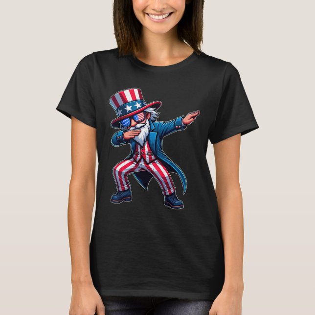 Patriotic Dabbing farbror Sam Usa 4 juli Manar b T Shirt (Framsida)