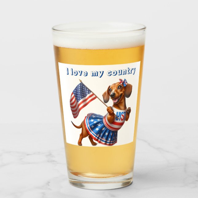 Patriotic Dachshund Cheerledare Beer Glaskopp (Framsida fylld)