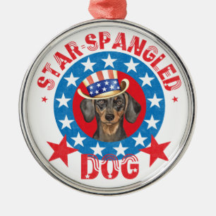 Patriotic Dachshund Julgransprydnad Metall