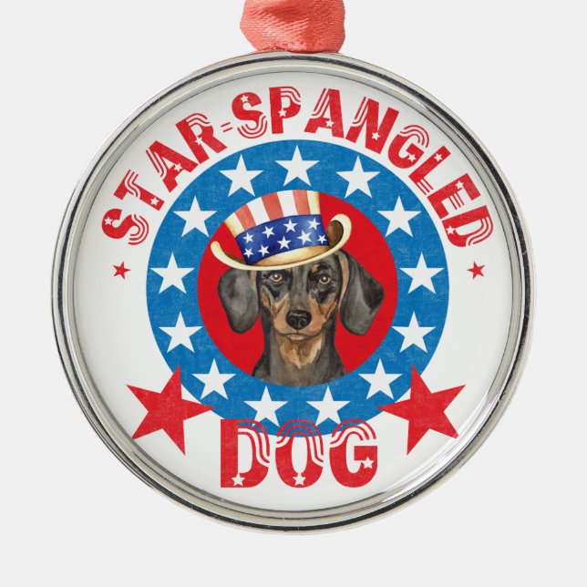 Patriotic Dachshund Julgransprydnad Metall (Framsidan)
