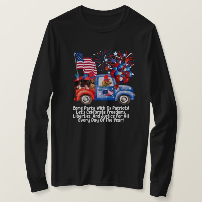 Patriotic Dachshund Parad Långärmad T-Shirt (Design framsida)