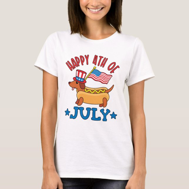 Patriotic Dachshund Wiener Hund Fjärde juli T Shirt (Framsida)
