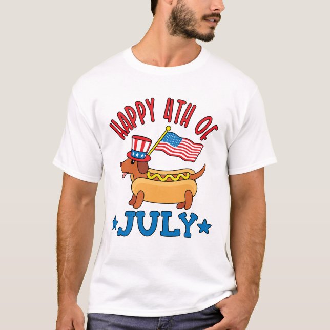 Patriotic Dachshund Wiener Hund Fjärde juli T Shirt (Framsida)
