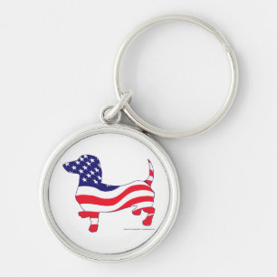 Patriotic Dachshund/Wiener Rund Silverfärgad Nyckelring