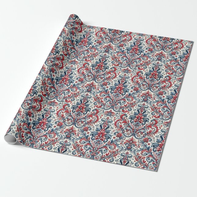 Patriotic Damask Wrapping Papper Presentpapper (Utrullad)