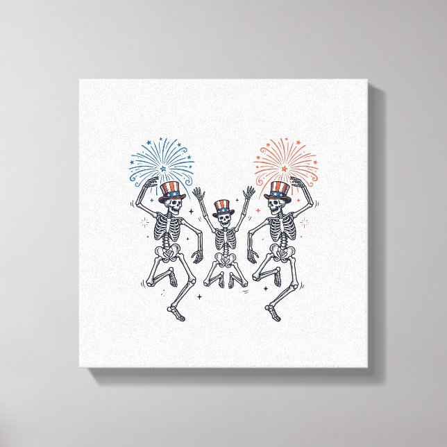 Patriotic Dancing Skeleton Fireworks Vintage Shirt Canvastryck (Framsida)