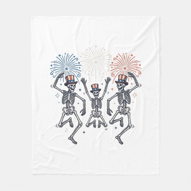 Patriotic Dancing Skeleton Fireworks Vintage Shirt Fleecefilt (Framsidan)