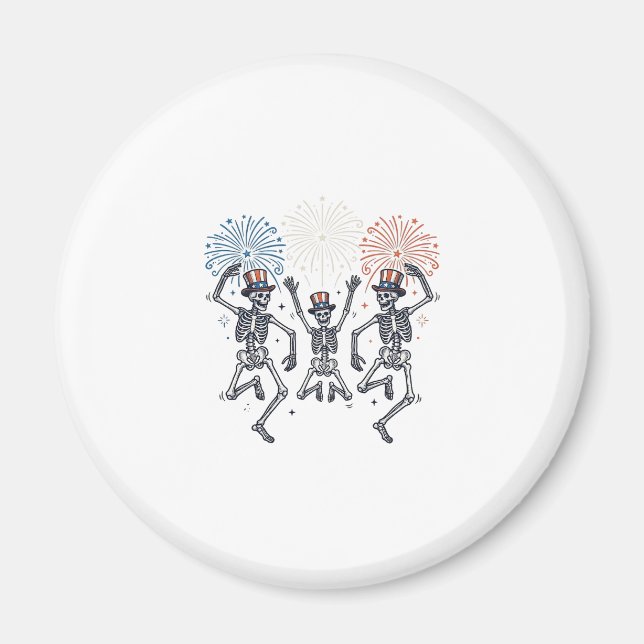 Patriotic Dancing Skeleton Fireworks Vintage Shirt Magnet (Framsidan)