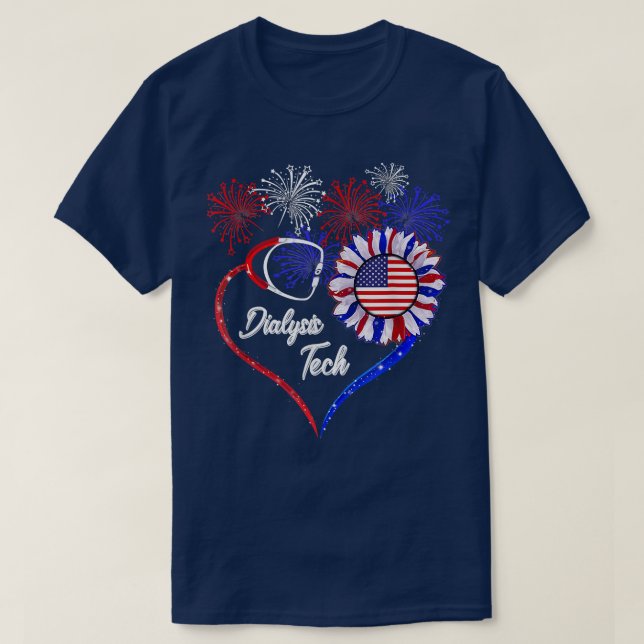Patriotic Dialysis Tech American Flagga Solros L T Shirt (Design framsida)