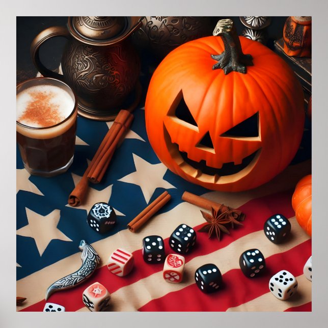 Patriotic Dice Roll: Pumpkin Spice och Liberty Dic Poster (Framsidan)