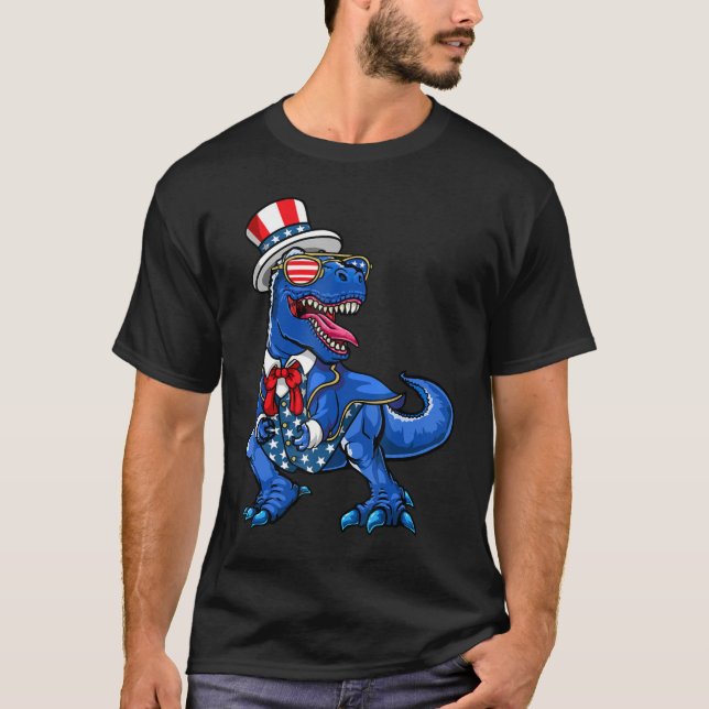 Patriotic Dinosaur American Flagga T Rex Manar Boy T Shirt (Framsida)