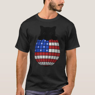 Patriotic Disco Boll American Flagga Black Cat Dis T Shirt