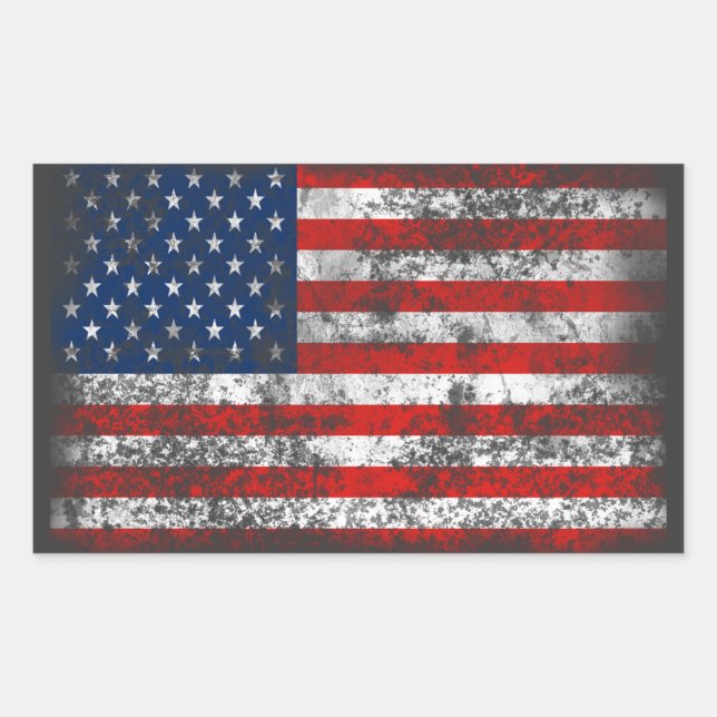 Patriotic Distress American Flagga Rektangulärt Klistermärke (Framsida)