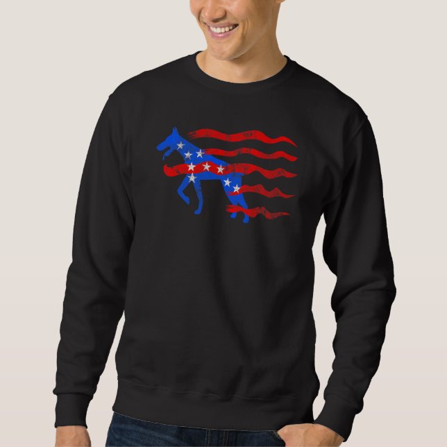 Patriotic Doberman Pinscher Lång Ärmad Tröja (Framsida)