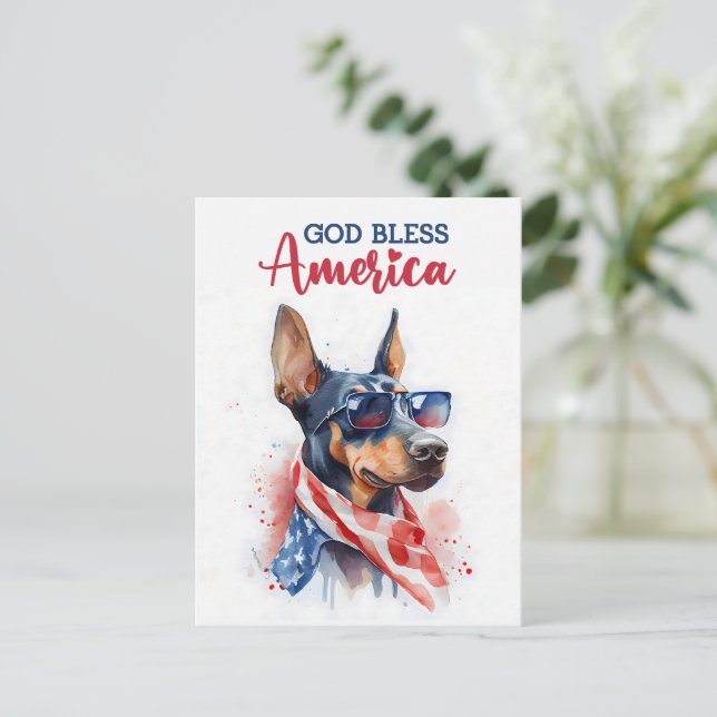 Patriotic Doberman, Välsigna dig Amerika-vykort Vykort (Stående Fram)