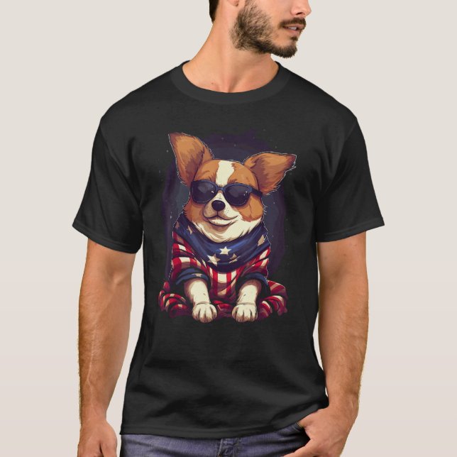 Patriotic Dog 4th Of July T Shirt (Framsida)