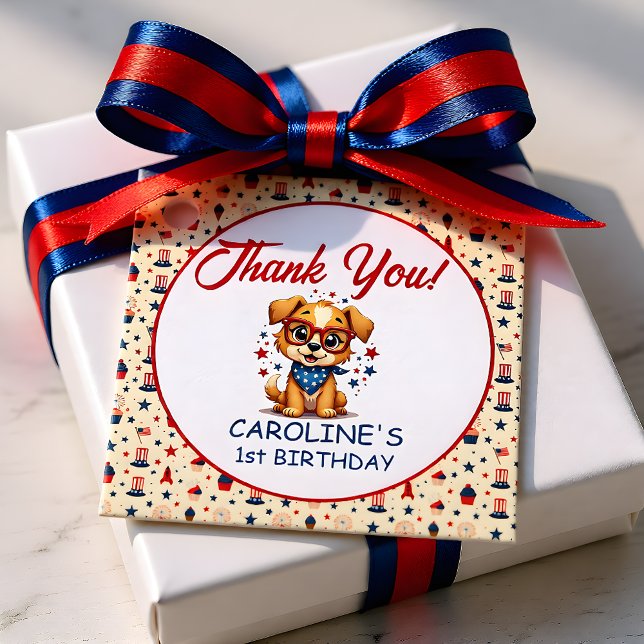 Patriotic Doggy Boy First Birthday Gåvor Etiketter (Skapare uppladdad)