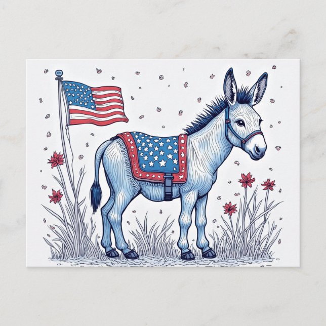 Patriotic Donkey Illustration Vote Vykort (Framsida)