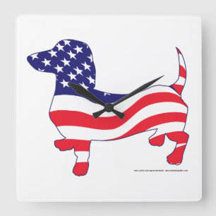 Patriotic Doxie - Patriotic Dachshund Fyrkantig Klocka