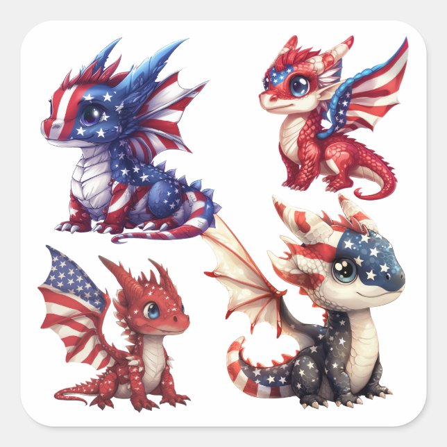 Patriotic Dragon Fyrkantigt Klistermärke (Framsida)