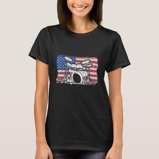 Patriotic Drumming USA Flag For Drummer Musician T Shirt (Framsida)