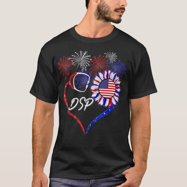 Patriotic DSP Sunflower 4th Of July American Flag  T Shirt (Framsida)