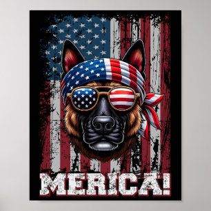 Patriotic Dutch Shepherd Hund älskare Us Flagga In Poster