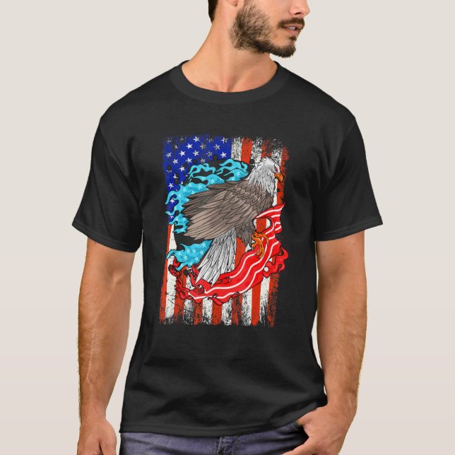 Patriotic Eagle 4:e juli Amerikanska Flagga T Shirt (Framsida)