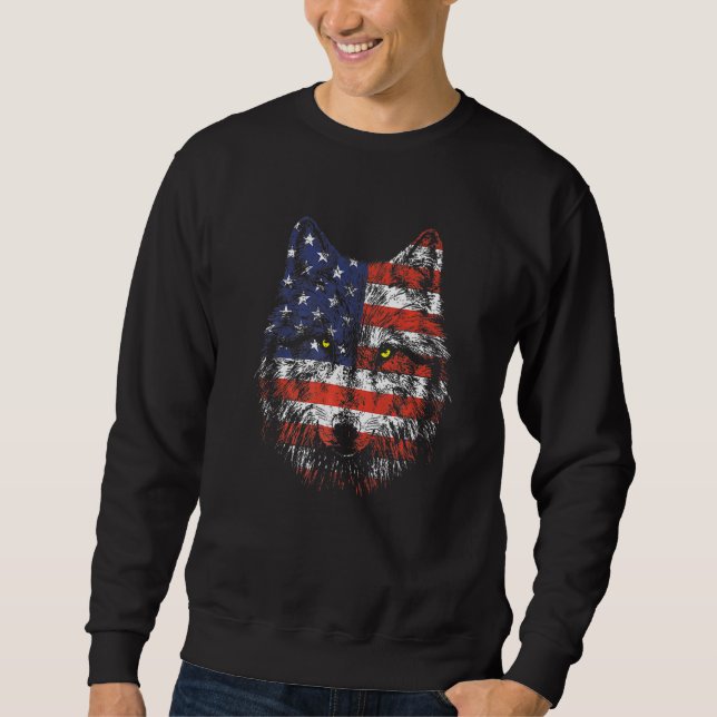 Patriotic Eagle 4:e juli USA Amerikanska Flagga Lång Ärmad Tröja (Framsida)