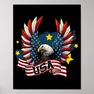 Patriotic Eagle 4:e juli USA Amerikanska Flagga Ma Poster