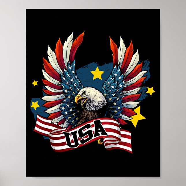 Patriotic Eagle 4:e juli USA Amerikanska Flagga Ma Poster (Framsidan)
