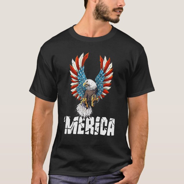 Patriotic Eagle 4 juli USA American Flagga Manar T Shirt (Framsida)