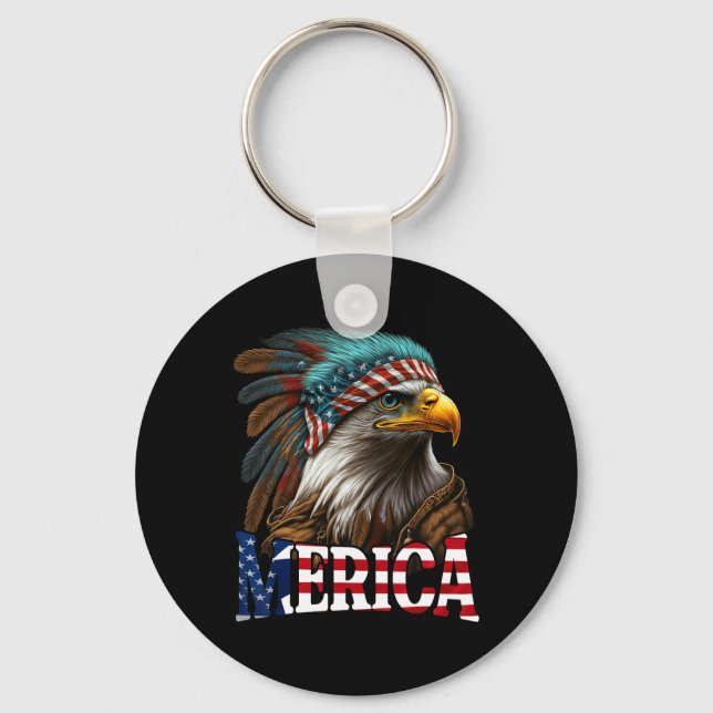 Patriotic Eagle American Flagga 4 juli Merica 1 Nyckelring (Framsida)