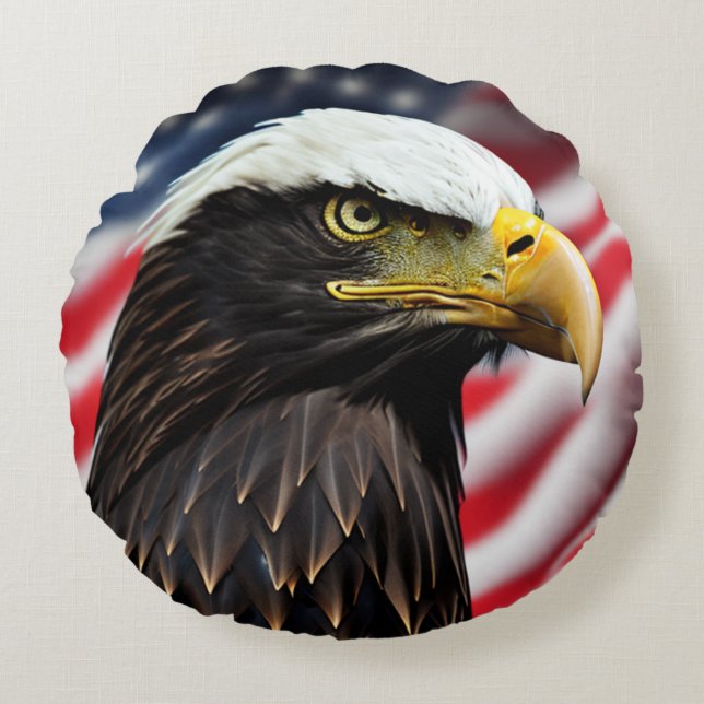 Patriotic/Eagle/American/USA Rund Kudde (Framsidan)