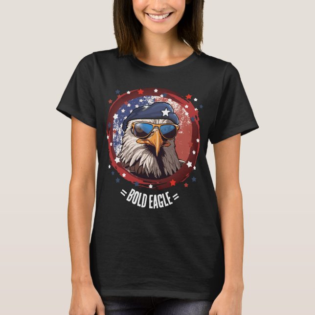 Patriotic Eagle Beret Denim Jacka T Shirt (Framsida)