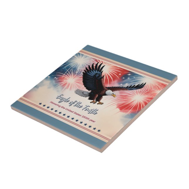 Patriotic Eagle Fireworks 1776–2026 US Keepsake Kakelplatta (Sidan)