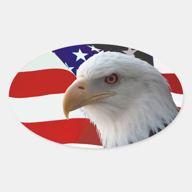 Patriotic Eagle & Flagga Ovalt Klistermärke (Framsida)