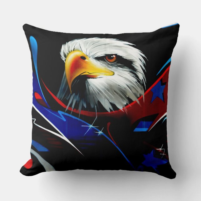 Patriotic Eagle Graffiti Throw Pillow Kudde (Framsida)