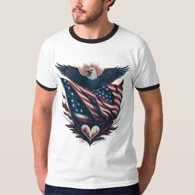 Patriotic Eagle med amerikansk Flagga T-shirt (Framsida)