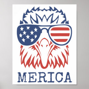 Patriotic Eagle Merica 4:e juli amerikanska Flagga Poster