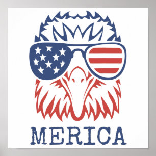 Patriotic Eagle Merica 4:e juli amerikanska Flagga Poster