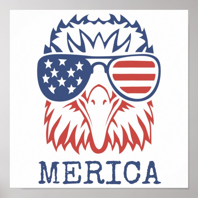 Patriotic Eagle Merica 4:e juli amerikanska Flagga Poster (Framsidan)