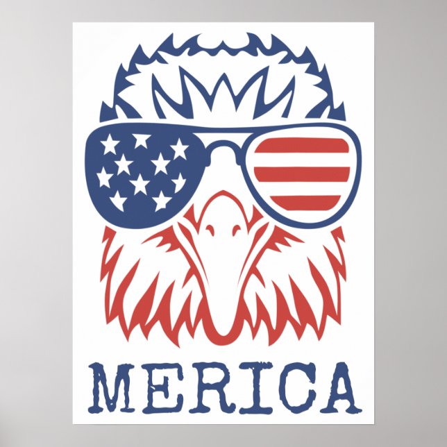 Patriotic Eagle Merica 4:e juli amerikanska Flagga Poster (Framsidan)